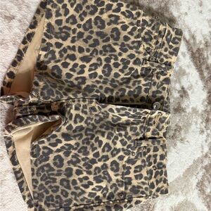 Leopard Print Denim Shorts